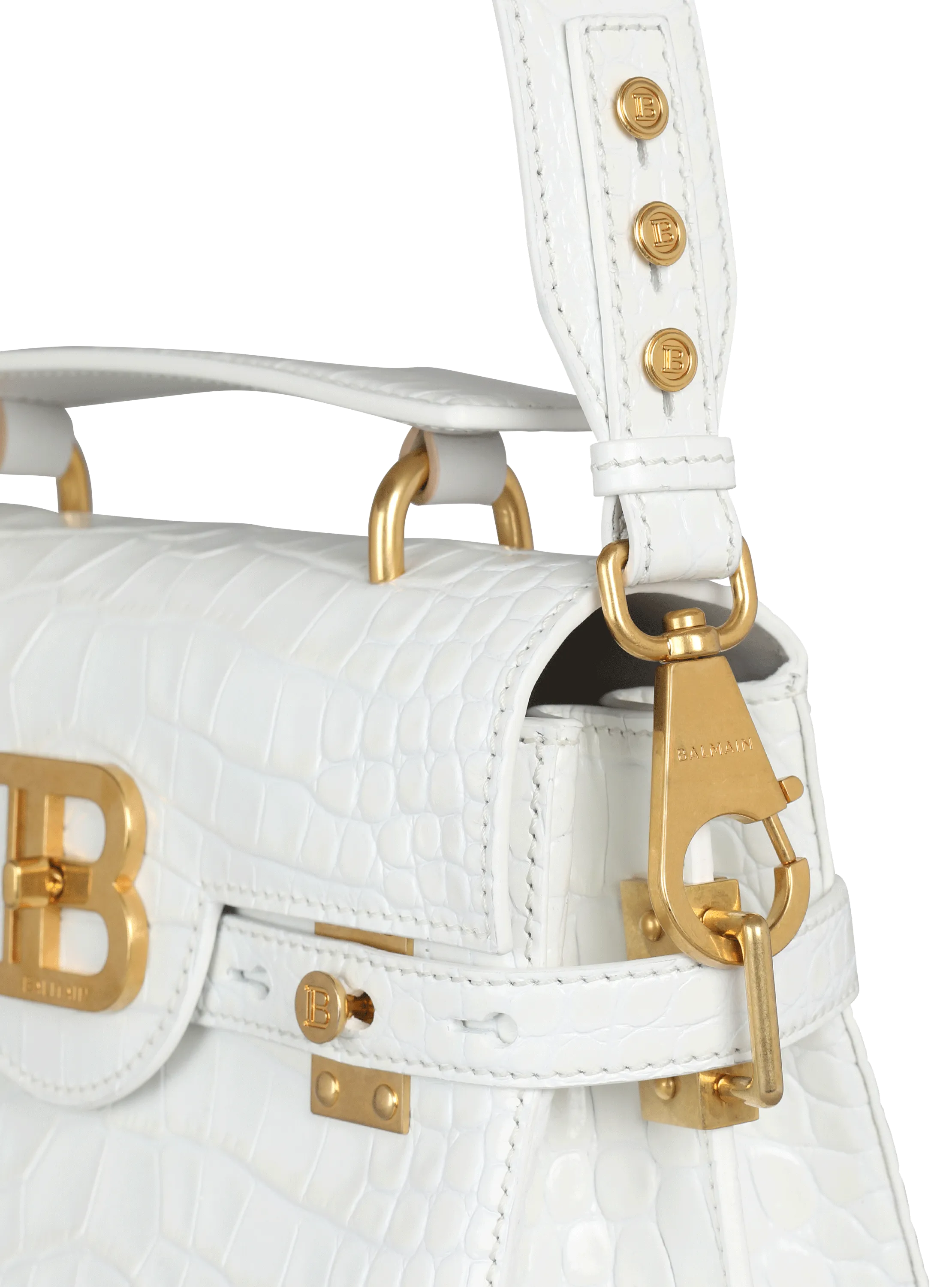 BALMAIN  Sac b-buzz 23 en cuir embossé crocodile - Blanc