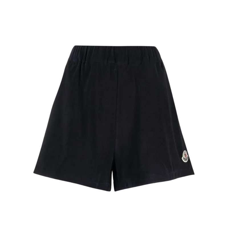 short en velours coton bleu marine patch logo