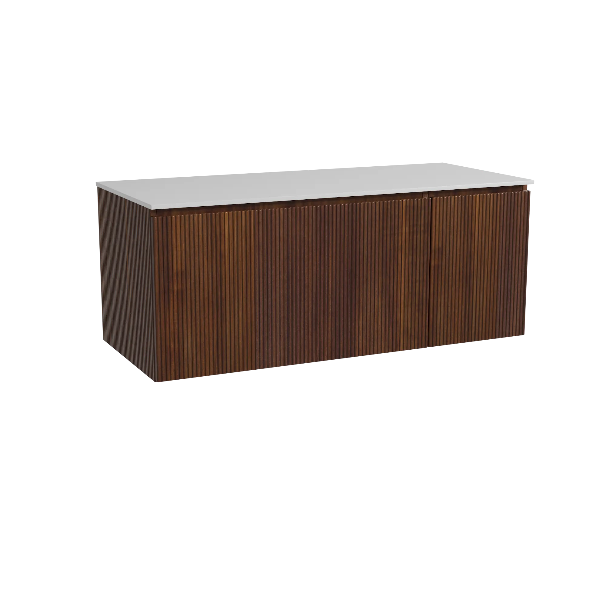 Storke Ribs meuble salle de bains suspendu 120 x 52 cm noyer avec Tavola tablette simple ou double en solid surface blanc mat, N